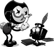 Bendy as a librarian after defeating Dewey.