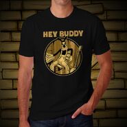 Boris' "HEY BUDDY" shirt.