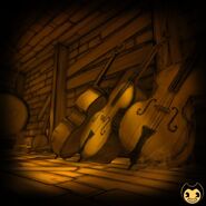 Bass fiddles from one of the stairways of Chapter 3, uploaded by Bendy from Twitter.