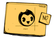 Bendy's "rejected" design from the sketch's paper and note.