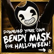 The promotion for the downloadable paper-made Bendy mask for Halloween.