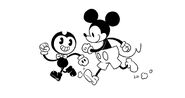 WendyLiZard's doodle of Bendy with Mickey Mouse.