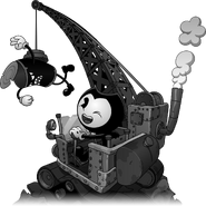 Bendy operating a crane after defeating Canoodle.