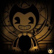 Bendy laying on a pentagram from Bendy's Twitter.