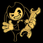 Bendy holding the wrench in one of the merchandise designs.