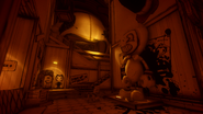 A huge Bendy head hut, his statue, and cutout found in the planning room.