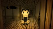 The first jumpscare of Bendy's cutout.