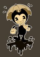 The art of Bendy splashing on ink while holding the umbrella, created by one of the Chapter 2 fanart contest winners Poppy May.