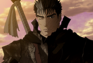 Guts con la armadura de Berserker tras una batalla.