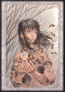 A regressed Casca holds Puck. (Secret card 14)