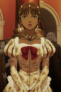 Casca wearing a ball gown to the Midland royal party.