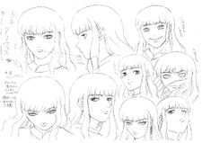 Clean profile drawings of a young Griffith showing various expressions for the 1997 anime.