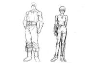 Full body sketches of Golden Age era Casca and Guts for the 1997 anime.