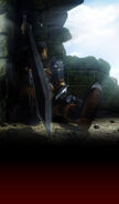 A promotional image of Guts sleeping for the 2016 anime.