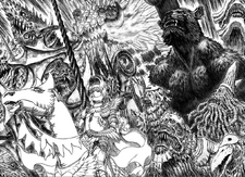 Griffith alongside others of the reborn Band of the Falcon, including Zodd, Grunbeld, and Locus.