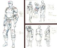 Full body concept sketches of Golden Age era Guts wearing armor, bandages, and his aristocrat outfit during the Midland victory celebration, for the Golden Age film trilogy.