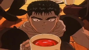 Guts' complaints are silenced (by alcohol).