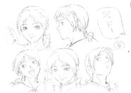 Profile drawings of an older Judeau from several angles showing various expressions for the 1997 anime.