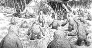 Golems protecting the Mansion of the Spirit Tree from the Black Swordsman Party.