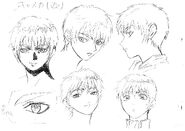 Profile drawings of Casca showing various expressions for the 1997 anime.