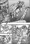 Casca se desmaya por sus problemas de salud, siendo protegida por Guts.