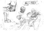 Guts' weaponized cannon arm concept sketches for the 1997 anime.