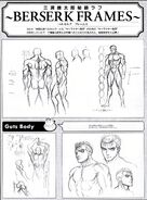 Boceto de anatomía de Guts en Berserk Kenpû Denki Kanzen Kaisekisho.