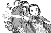Charlotte taking a Bakiraka dart meant for Griffith.