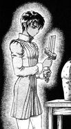 Casca sadly holds Guts' broken sword after he leaves the Band of the Hawk.