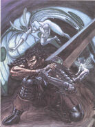 Guts fights against Rosine in her apostle form.