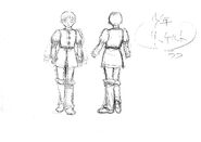Front and back view sketches of a younger Rickert for the 1997 anime.
