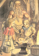 Erica with her father Godot and his apprentice Rickert.