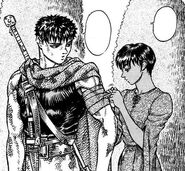 Casca venda la herida de Guts en el palacio Promrose.