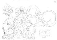 Front and side view full body drawings of the Snake Baron in his apostle form for the 1997 anime.