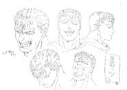 Profile drawings of Black Swordsman Guts showing various expressions for the 1997 anime.