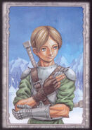 Judeau holds his throwing knives. (Secret card 8)