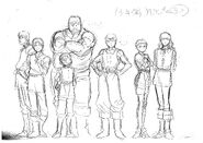 A height comparison between a young Rickert, Guts, Griffith, Casca, Judeau, Pippin, and Corkus for the 1997 anime.