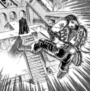 Femto repels Guts' attack.