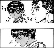Casca glowers at the unsuspecting Guts.