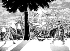 Guts and Griffith duel when the swordsman plans to depart from the Band of the Falcon.