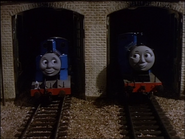 Thomas and Edward EDWARD: "I've got some freight cars to take home tomorrow. If you take them instead of me, I'll push coaches in the yard." THOMAS: "Thank you! That will be nice."