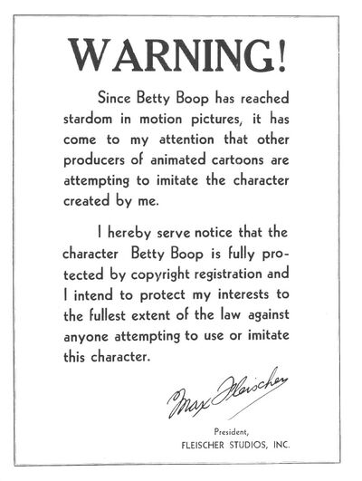 Max Fleischer Copyright Warning