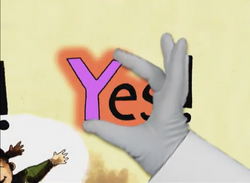 Gray Hand Putting the y back in "Yes"
