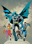 Batman and several members of The Outsiders from the original DC comics (Katana, Metamorpho, Geo-Force and Black Lightning).