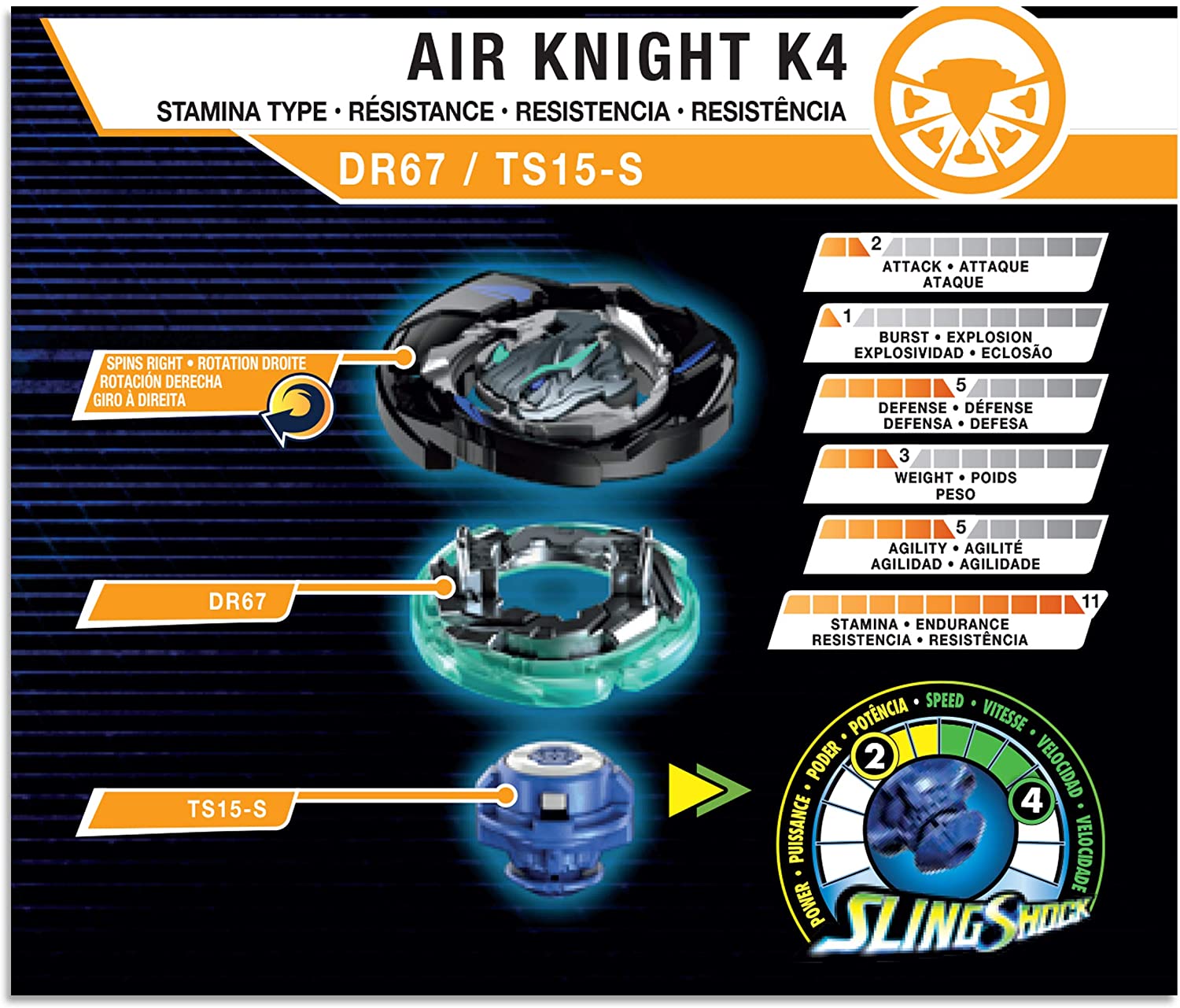 BEYBLADE Burst Turbo Slingshock AIR KNIGHT K4 Starter Pack DR67/TS15-S Hasbro 