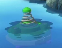 Hopper sinking in the pond after falling off a rock in battle.