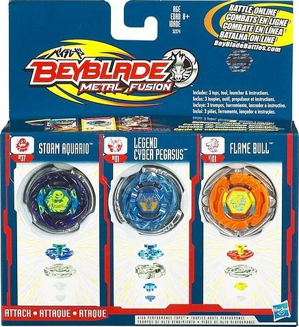 Beyblade Metal Fusion 3-Pack, Attack Version, w/ Storm Aquario