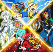 Beyblade Burst Rise Dante, Delta, Arthur, and Gwyn Poster