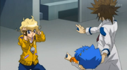 Takanosuke trying to choose which bey to battle