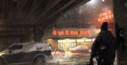 Concept art of the supermarket in Seattle by Geoffroy Thoorens